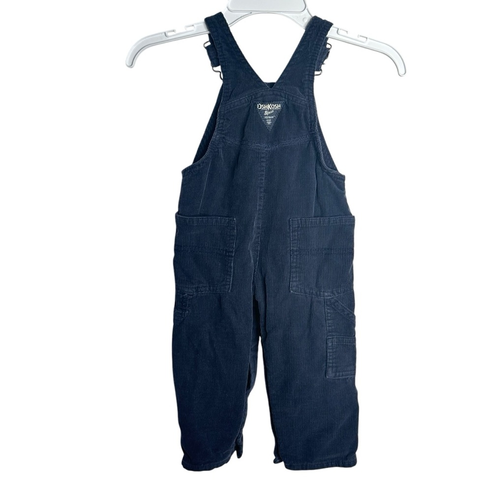 Oshkosh B'gosh Boys Jersey-Lined Corduroy Overalls Infant 12M Navy - Picture 2 of 7